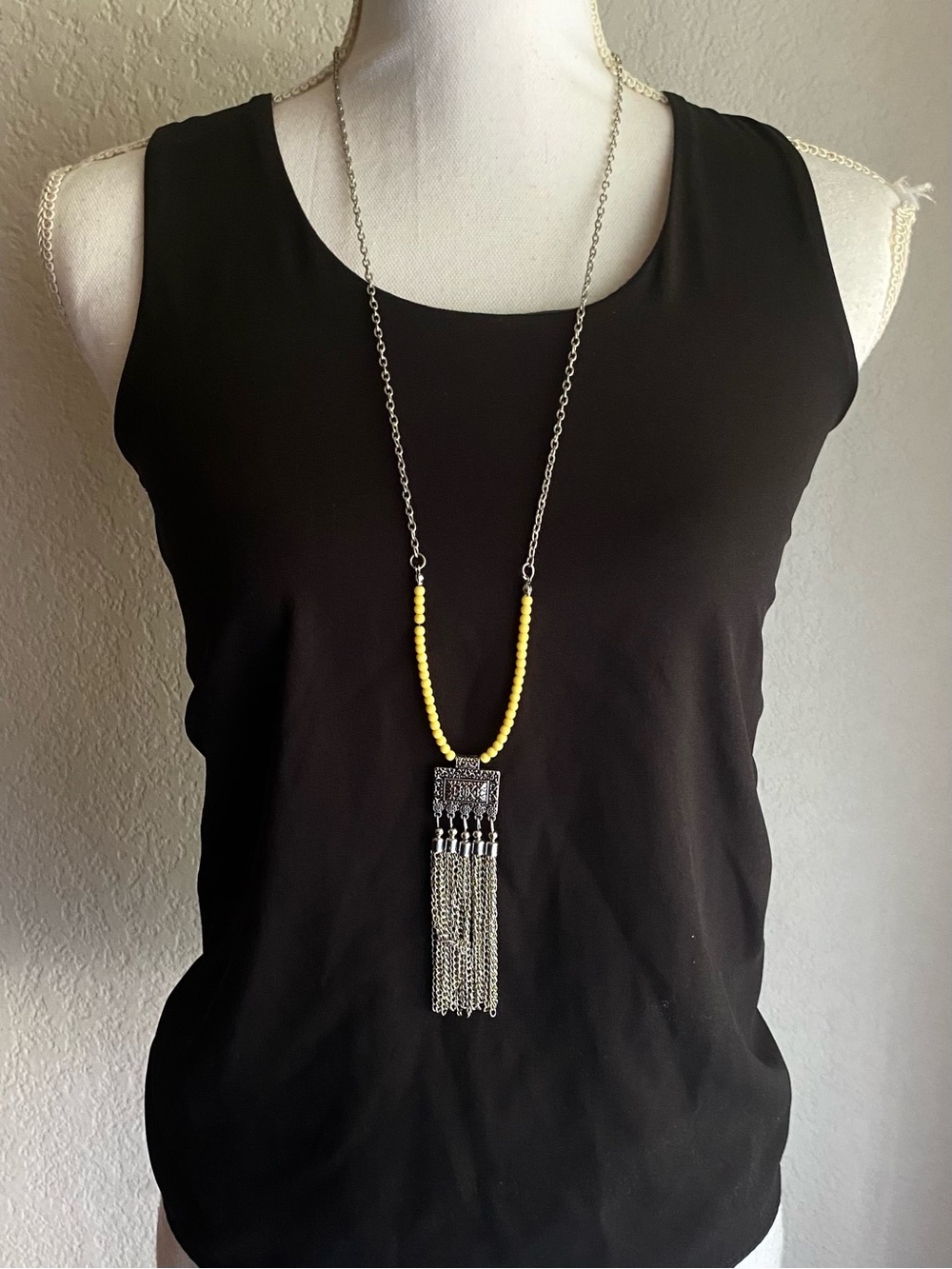 paparazzi Silver-Tone Tassel Necklace with Yellow Beads